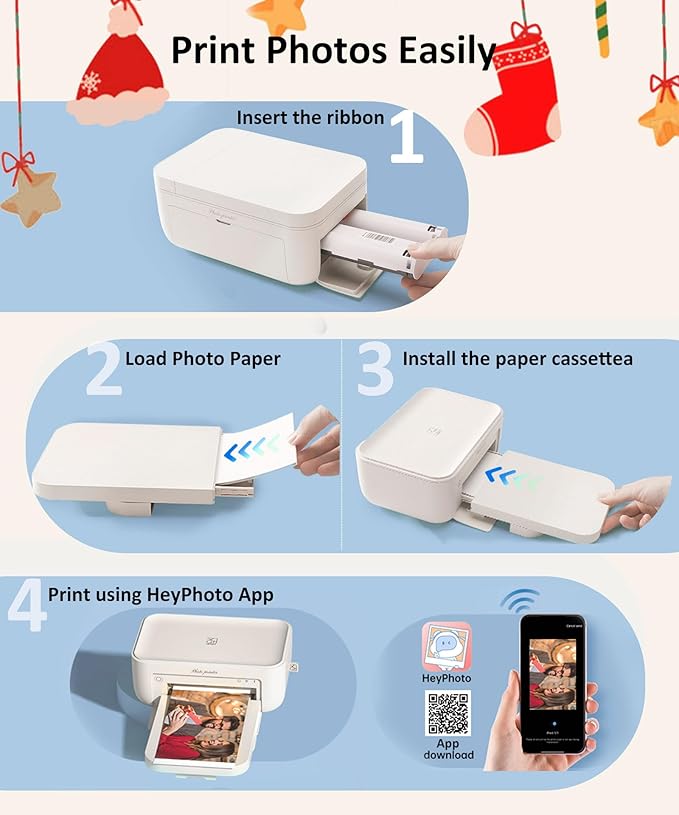 CP4100 4x6 Photo Printer with 108 Sheets & 2 Ribbons, Full-Color Thermal Dye Sublimation Wi-Fi Printing, Portable Instant Picture Printer for iPhone/Android, AR Video, Fun App, Home Use, White