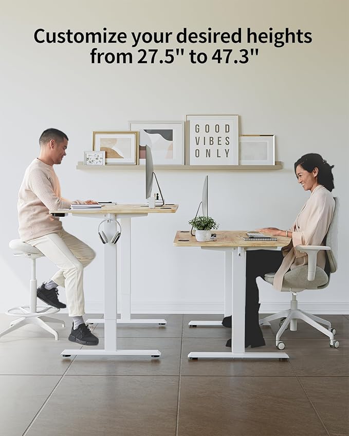 FEZIBO One-Piece Standing Desk Adjustable Height Stand up Home Office Desk, 55x24 Inch Electric Standing Computer Desk, with 4 Memory Presets, Fixable casters, Light Rustic