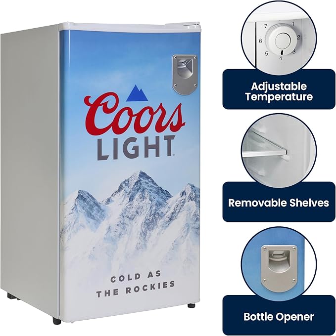 Coors Light Refrigerator - Mini Fridge For Kitchen, Bedroom, Office, Dorms, Cuarto, Cool Storage For Wine, Drink, Beverages, Compact Free Standing, Neveras Pequeñpara, 3.2 Cubic Feet Capacity, White