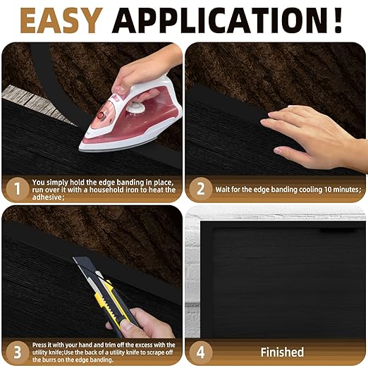 GSCIT Club Black Edge Banding, 1 1/2 Inch x 100ft Melamine With Hot Melt Adhesive Preglued Cabinet Flexible Black Veneer Edging