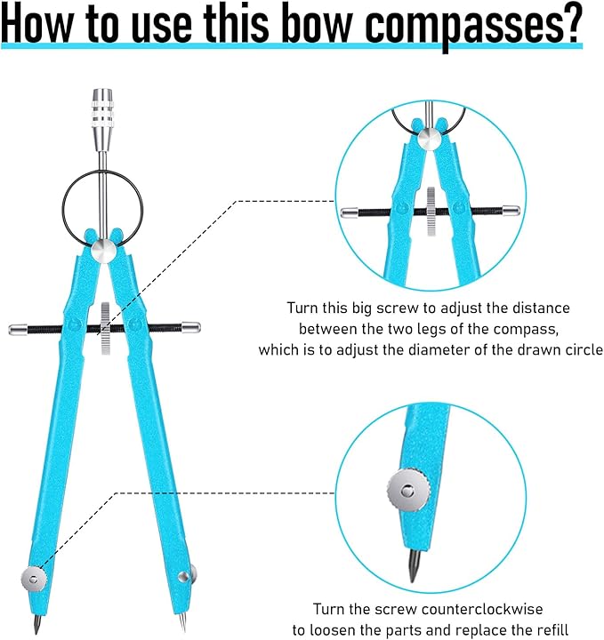 EBOOT Student Geometry Math Set, Drawing Compass and 6 Inch Clear Swing Arm Protractors 180 Degree Math Protractor(Blue and Blue)