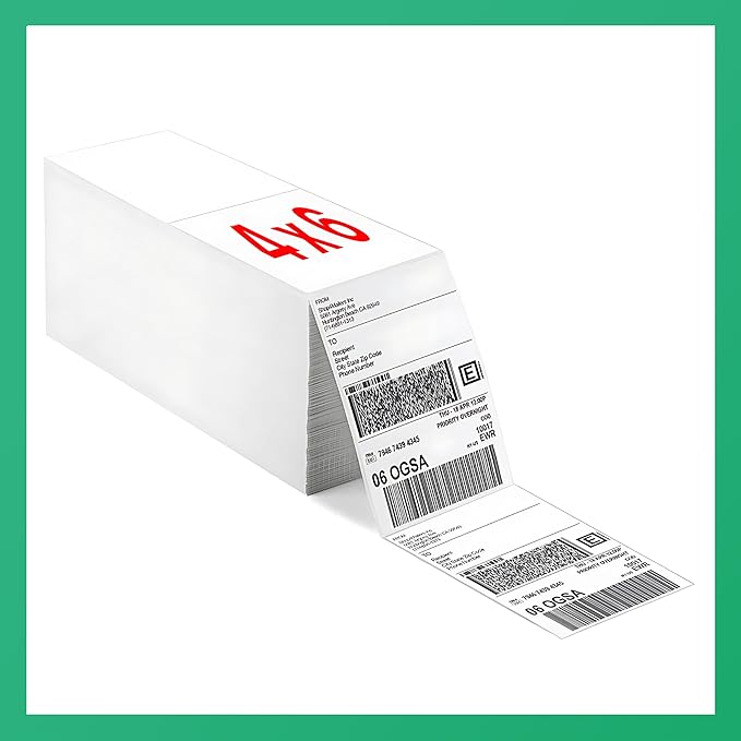 Fanfold 4 x 6 inch Thermal Labels Stack Direct White Strong Adhesive Perforated Postage Shipping Printer Compatible with Zebra SNBC Epson Rollo (3000, Fanfold)