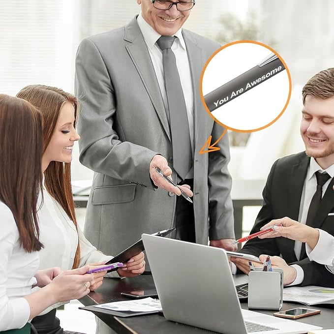 24 Pcs Inspirational Pens Bulk, Motivational Pens Ballpoint with Stylus Tips, Ink Pens 0.5mm Smooth Writing Pens Fine Point of Black Ink, 12 Colors with Gift Box for Staff, School, Office