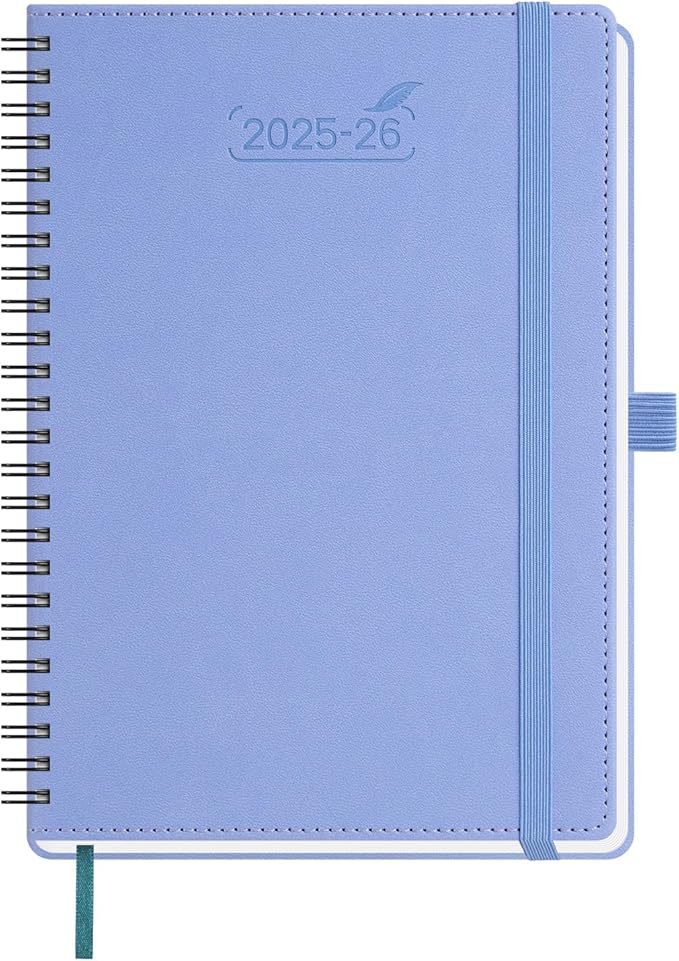 BEZEND Planner 2025-2026 Weekly and Monthly, 5.8" x 8.5" Academic Calendar (Jul 25-Dec 26) Vertical Daily Appointment with Hourly Timeslot & Monthly Tab, Spiral, PU Leather Softcover - Cornflower