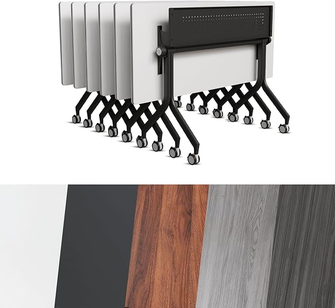 Conference Room Table, Folding Conference Tables,Thicken Grey Tabletop,Flip Top Wooden Seminar Meeting Room Table for Conference Room Offices (6, Black Drawer, 55.1”)