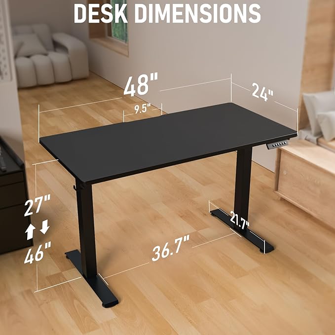 48 * 24 Electric Standing Desk, Adjustable Height Sit Stand Up Desk, Motorized Home Office Computer Gaming Workstation Desk