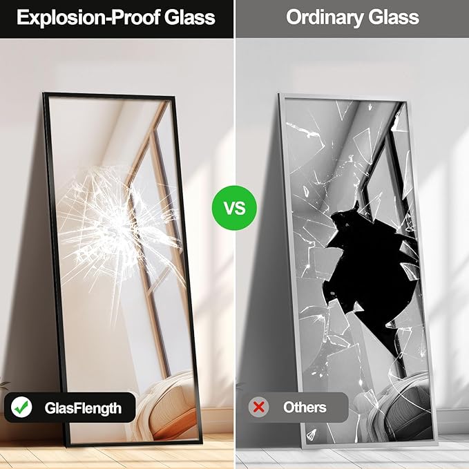 58"x18" Full Length Mirror Rectangle Body Dressing Floor Standing Mirrors for Bedroom & Cloakroom, Black