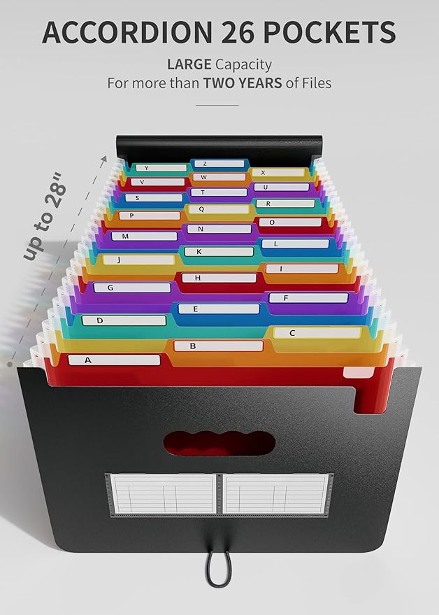 ABC life 26 Pockets Accordian File Organizer Keeper/Expanding Filling Box Letter A4 Size/Expandable File Folder/Plastic Accordion Document Paper Bill Receipt Organizer with A-Z Alphabetical Tabs