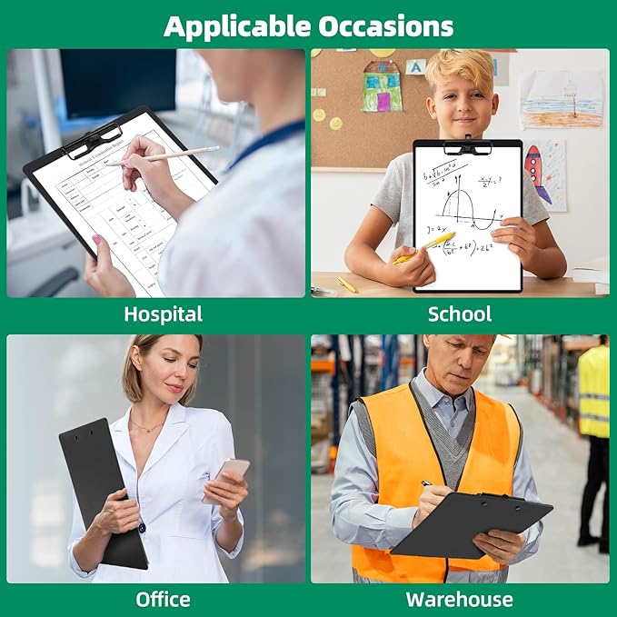 Black Clipboard with Pen Holder, 2 Pack Plastic Clipboard with Low Profile Metal Clip, Hanging Clip Boards Holds 8.5x11 Inch Papers, Standard A4 Letter Size Clip Boards for Offices & School