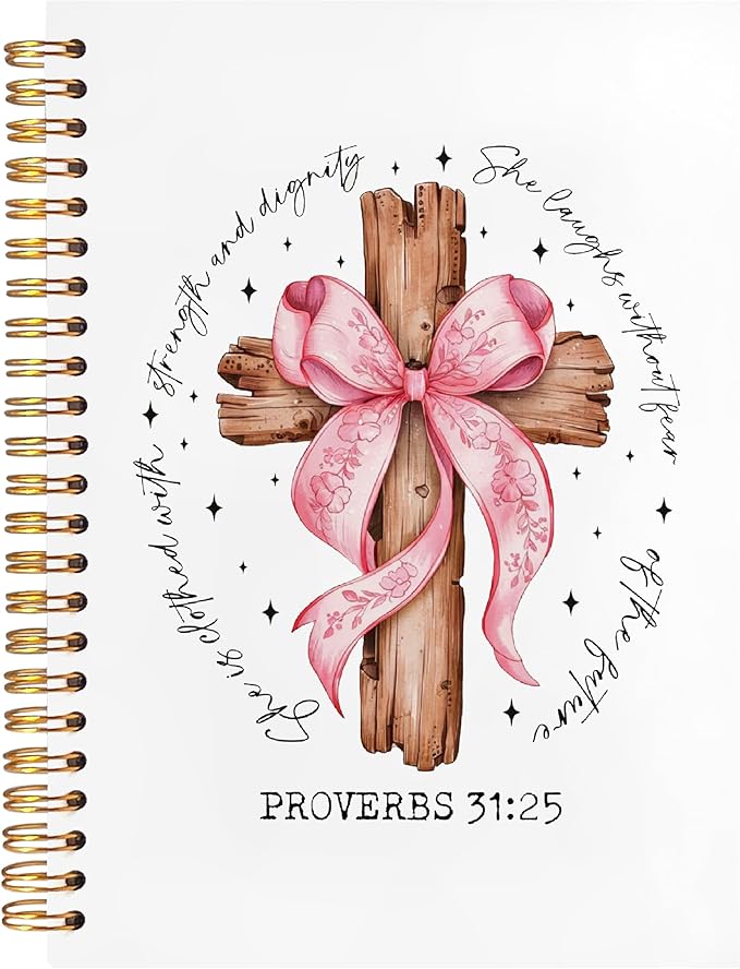 BearCake Proverbs 31 Woman Christian Notebook Journal, Preppy Christian Gifts for Women, Pink Coquette Bow Prayer Journal for Women, Bible Journaling Hardcover Spiral Notebook 5.5x8.3