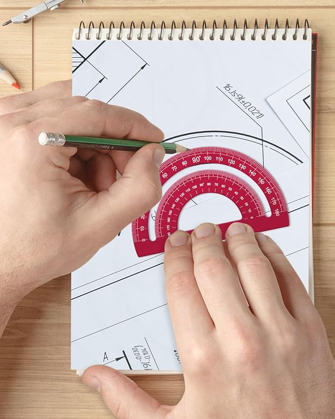 Honagu Triangular Ruler Set, 4+1Pieces Aluminum Alloy Ruler, Metal Drafting Ruler, Geometric Protractor for Students, School Office Supplies (Red, 20cm)