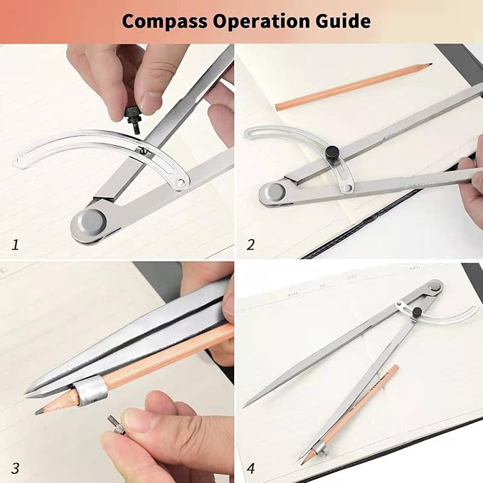 12 inch Compass for Geometry, Compass for Woodworking, Precision Woodworking Compass with Wing Divider and Pencil Holder, Large Compass for Geometry, Woodworking Compass, Drafting, Drawing Compass