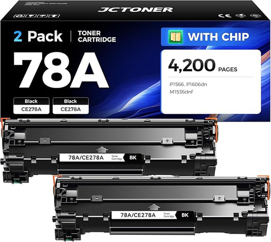 78A Black Toner Cartridge (2-Pack) with chip High Yield Replacement for HP 78A CE278A Toner Cartridges Compatible with HP Laserjet Pro MFP M1536dnf P1566 P1606dn Printer M1536 P1606 Series Ink Copy
