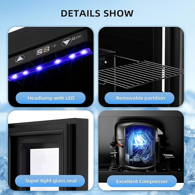 Antarctic Star 18L Beverage Refrigerator Cooler 24Can, Mini Fridge with Quiet Compressor, LED Light,Freestanding Small Fridge with Electronic Temperature Control for Home and Bar(40-61 ℉)