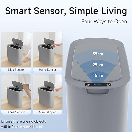 Automatic Motion Sensor Bathroom Trash Can with Lid, 2.6 Gallon Touchless Trash Bin, Smart Garbage Can Plastic Slim Wastebasket for Bedroom, Office, Dorm (Grey)