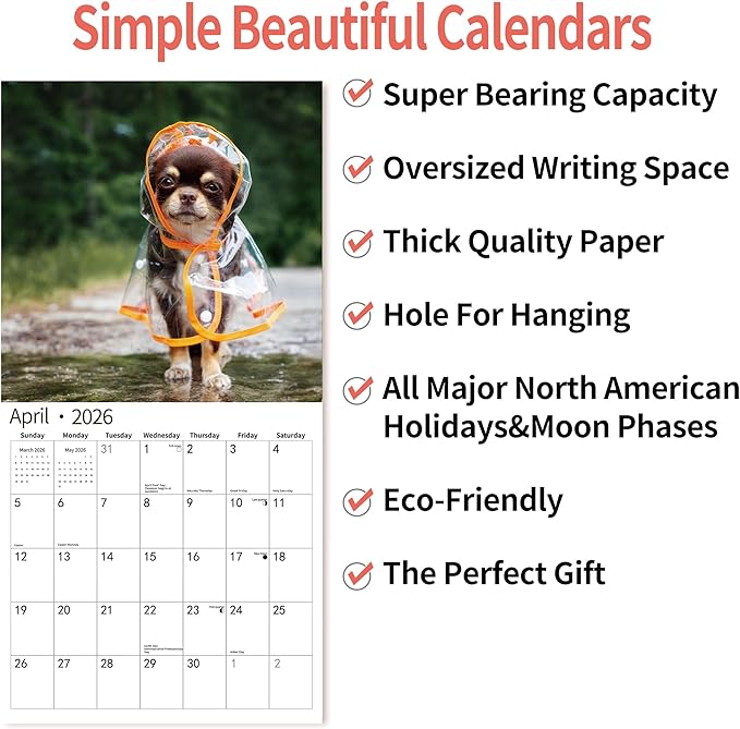 2026 Wall Calendar,Calendar 2026, November 2025 - December 2026, Wall Calendar Puppy Dog, 12" x 24" Opened,Full Page Months Thick & Sturdy Paper for Calendar Organizing & Planning