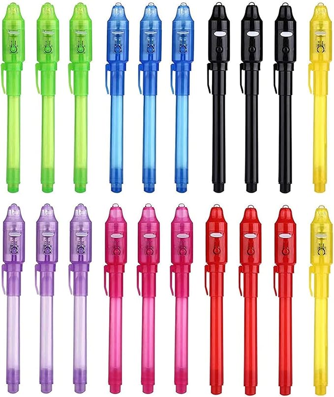 20PCS Invisible Ink Pens with UV Light Party Bag Fillers for Boys and Girls, Magic Pen Disappearing Ink for Kids, UV Light Spy Pen for Writing Secret Message