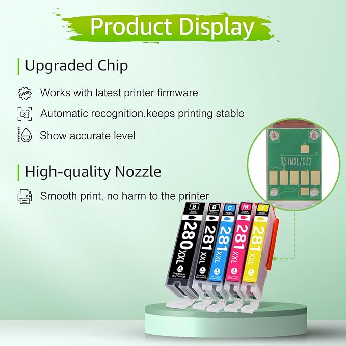 280XXL 281XXL Ink Cartridges Replacement for Canon PGI-280XXL CLI-281XXL Compatible for PIXMA TR7520 TR8520 TS6120 TS6220 TS8120 TS8220 TS9120 TS9520 TS6320 TS9521C Printer (5 Pack)