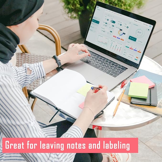 HappyHapi Sticky Notes 3x3 Inches Bulk 36 Pack 3600 Sheets Colored Self-Stick Pads, 100 Sheets/Pad, 4 Bright Colors (Yellow, Green, Pink, Blue) for Office Supplies, School, Home