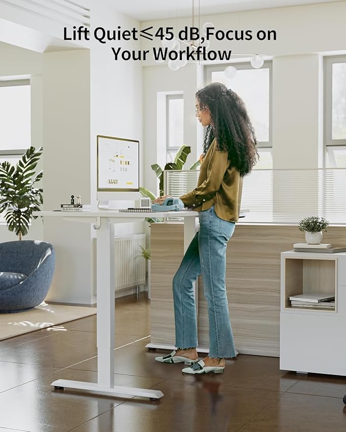 FEZIBO One-Piece Standing Desk Adjustable Height Stand up Home Office Desk, 40x24 Inch Electric Standing Computer Desk, with 4 Memory Presets, Fixable casters, White