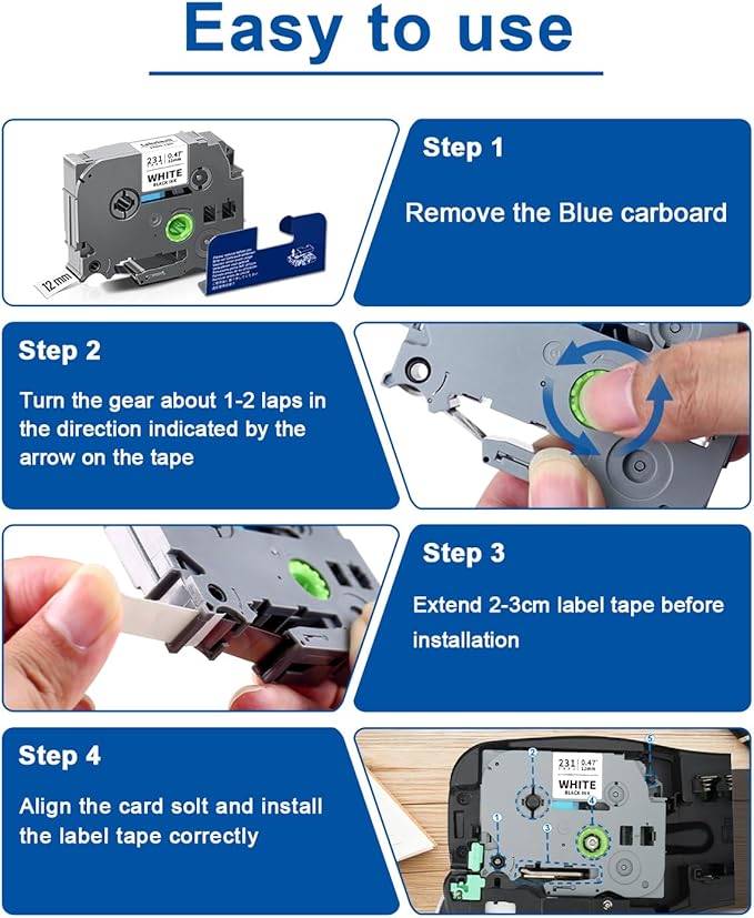 3-Pack TZe-231 TZ Tape 12mm 0.47 Laminated White Compatible with P Touch Label Maker Tape TZe-231 TZ-231 TZe231 Black on White Use with Ptouch PT-D220 D210 H110 D400 D600, 1/2 Inch x 26.3 ft