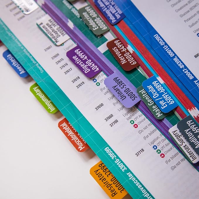 Index Tabs for CPT 2025 Professional Edition, Laminated and Color Coded CPT 2025 Code Book Tabs with Easy Installation and Aesthetic Design.