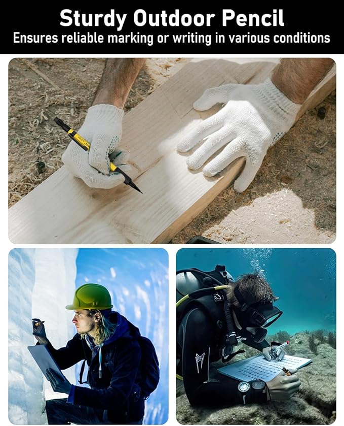 Four Candies 1.3mm Mechanical Pencil Set with 24 Lead Refills, Metal Weatherproof Heavy Duty Outdoor Carpenter Pencil, Eraser, 6 Eraser Refills for Architect Drafting Woodworking Marking with Case