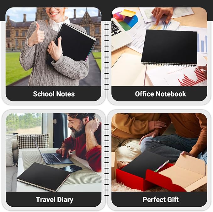 EUSOAR Notebook with Tabs, 3 Pack A4 Letter Size11 x 8-1/2", Black Hardcover Spiral 5 Subject Notebook, 120 Sheets/ 240 Pages, 100GSM College Ruled Paper, Journals for Work Office School Composition