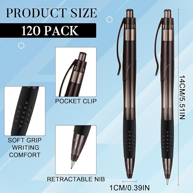 240 Pcs 0.7mm Mechanical Pencils Bulk Set Include 120 Black Mechanical Pencil 120 HB Lead Refills for Art Office Classroom School Student Writing Drawing Sketching Supplies