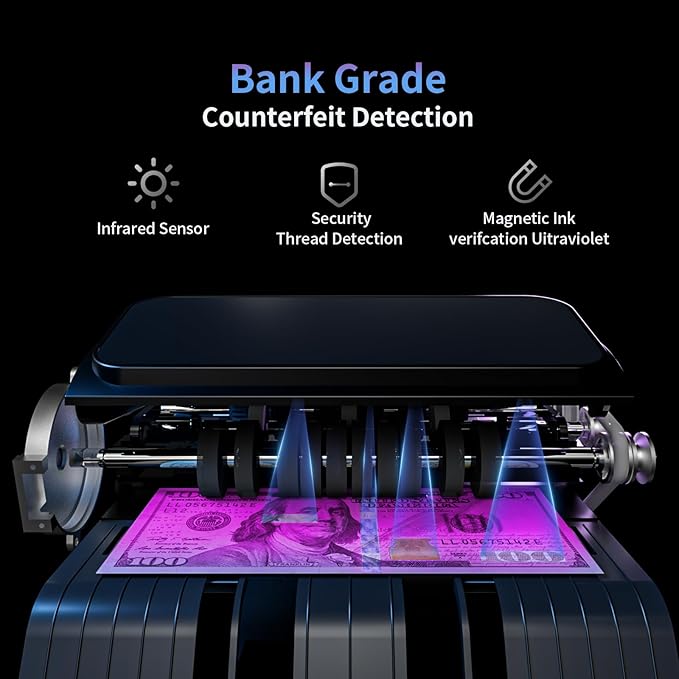 Aneken N60 Mixed Denomination Money Counter Machine, Value Counting, UV/MG/IR/DD Counterfeit Detection, 3.5" TFT Display Cash Counting Machine, Printer Enabled Bill Counter for Business