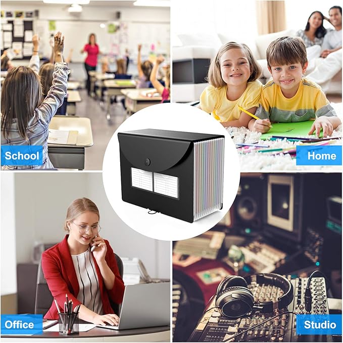 2 Pack Expanding File Folder with Blank Label, 12 Pocket Accordian File Organizer Document Storage Organizer, Desktop Accordion Folders File Keeper A4 Letter Size for Home School Office