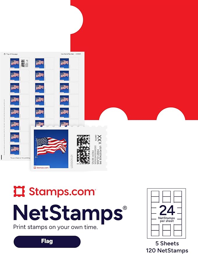 Fall River NetStamps 120-Pack (5 Sheets) Printable Postage Labels (Stamps.com Subscription Required) - Print Approved Postage - Inkjet & Laser Printers - Business, Personal, Home