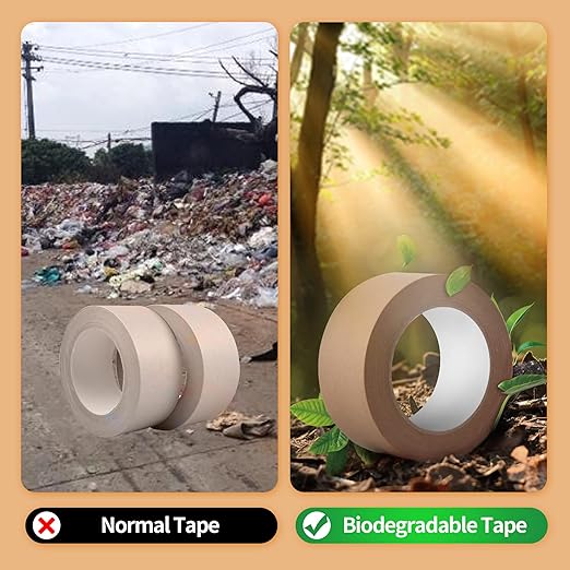 Eco-Friendly Kraft Paper Tape, Biodegradable Kraft Paper Tape, Recyclable Writable Packing Tape, Non-Coated Surface for Masking, Sealing, 2inch x 60yards, 6Rolls
