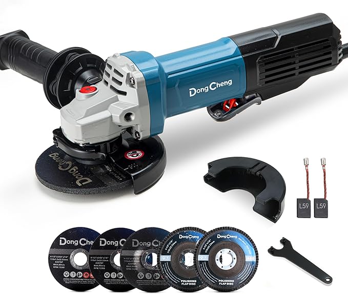 DongCheng 9.2 Amp Power Angle Grinders, 4-1/2 in., 11800RPM, Tool-Free Guard, Electric Metal Grinder Tool, Small Corded Angle Grinder, Paddle Switch, Shockproof Handle for Cutting, Grinding, Polishing