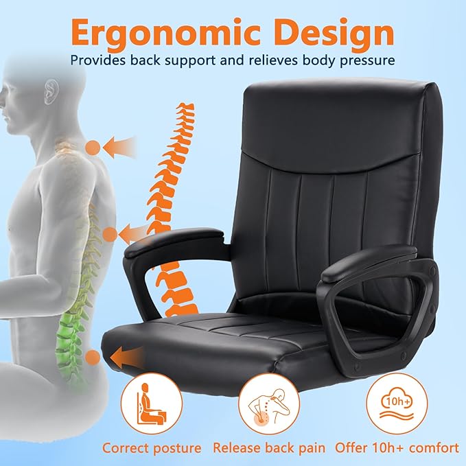 CLATINA Mid Back Leather Office Executive Chair with Lumbar Support and Padded Armrestes Swivel Adjustable Ergonomic Design for Home Computer Desk 4 Pack