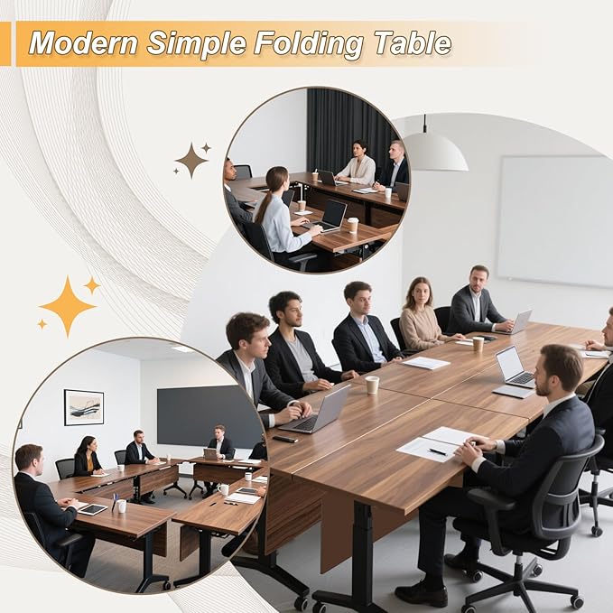 Conference Room Table with Silent Wheels, Mobile Folding Conference Table for 16 Person,Flip Top Office Training Tables with Walnuts Wood Tabletop, for School,Business Meeting Rooms (4 Pack 47in)