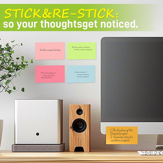 3 in x 5 in Large Sticky Notes, 76 x 127 mm 6 Pads Assorted Self-Stick Pads for Notebook,Office,School and Home,80 Sheets/Pad (24 Pads Brillant)