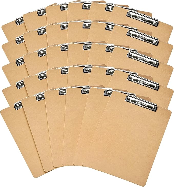Amazon Basics Hardboard Office Clipboard,Letter Size, 9" x 12.5", 30-Pack, Brown