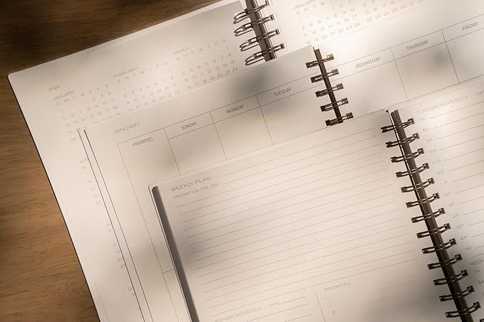 Anecdote Planner 2025 (8.5" x 10") Daily Planner Weekly Monthly Planner - 52 Weeks w/Library Buckram Cover, Brass Spiral - A4 Size Bleed-Resistant Paper – Olive Green