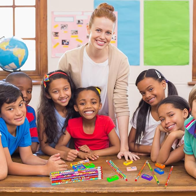 Cinrobiye 100 Pcs Inspirational Pencils with Erasers for Kids，Motivational Pencil Erasers Bulk Back to School Gifts Supplies Party Favor Goody Bag Fillers for Students Classroom Teacher Prizes Reward