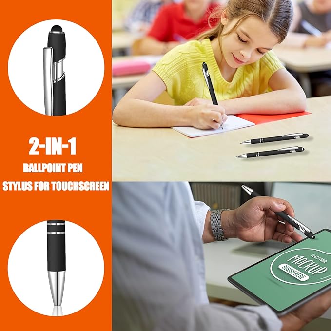 12 Pcs Blue Ink Ballpoint Pen with Stylus Tip, 1.0 mm Metal Pen Stylus Pen for Touch Screens, 2 in 1 Thank You Pen Gift for Friends, Colleagues, Coworker, Office, Family(Rainbow)