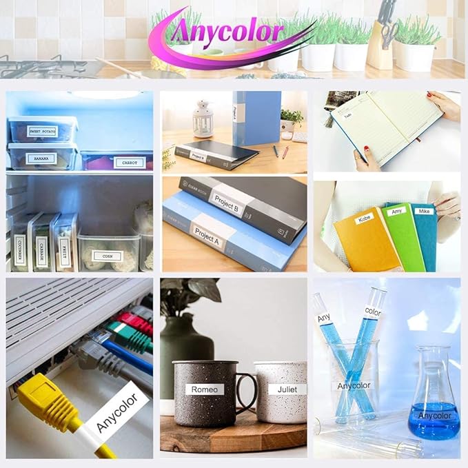 Anycolor 6-Pack Compatible with Brother P Touch TZe TZ Label Tape 12mm 0.47 Laminated (White/Clear/Red/Blue/Yellow/Green) for Ptouch PT-D210 PT-H110 PT-D220 PTD400 PTD410 Label Maker