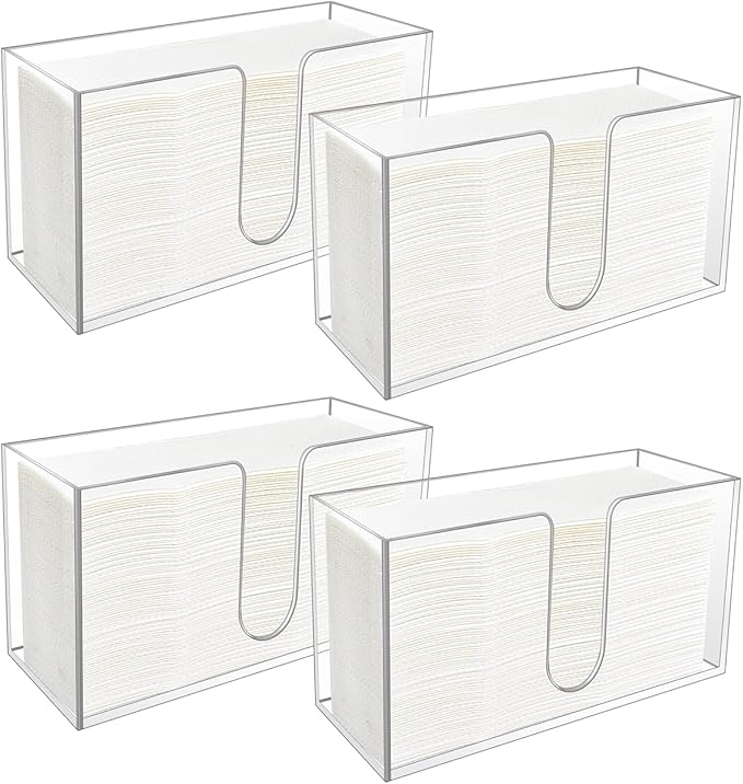 4Pack Acrylic Countertop Paper Towel Holder, Paper Towel Dispenser Countertop/Acrylic Napkin Holder(5mm Acrylic) C-fold or MultiFold Trifold Paper Towels for Bathroom, Kitchen,Restaurant (4)