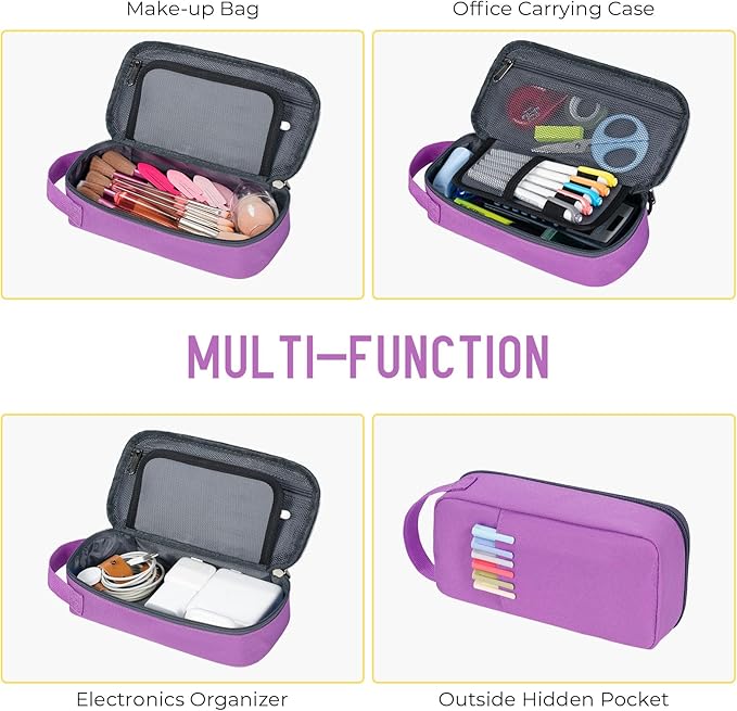 ECHSRT Big Pencil Case, Aesthetic Portable Zipper Pencil Bag with Hidden Pocket, Special Pouch for Men Women Adults, Stationery Organizer Pen Cases for Office Travel, Purple