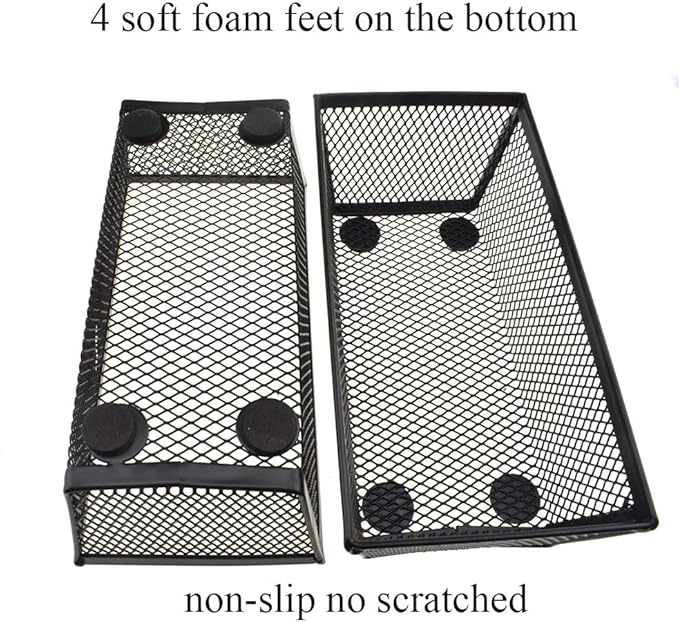 HAHIYO Stackable Mesh Tray Cup 6 x 3 x 2 inches Sturdy Container for Desk Drawer Organizer Collection for Home Office School kitchen Soft Foam Feet No Sharp Edges 2 Pack Black