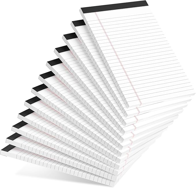 12pcs Small Note Pad 5x8 College Ruled White Legal Pads Paper Notepads 12 Pack Study Back Writing Pads 5 x 8 Legal Pads Perforated Narrow Ruled Pads of Paper White