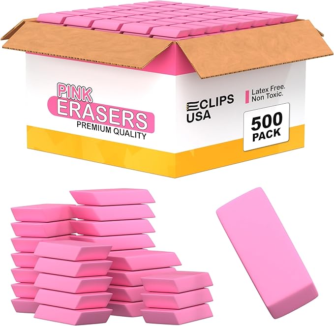 Erasers Bulk, 500 Pink Erasers for School, School Supplies for Kids