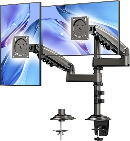 HUANUO 17-32 Inch Dual Monitor Stand, Gas Spring Dual Monitor Mount, Monitor Stand 2 Monitors, Ergonomic Adjustable Tilt/Swivel/Rotate, Weight Max 19.8 lbs, VESA 75/100mm
