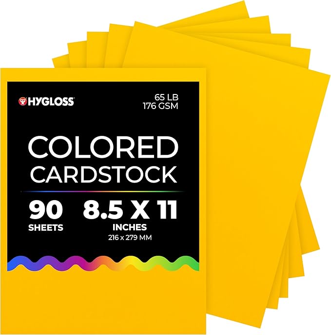 Hygloss Yellow Bright Colored Cardstock - 8.5x11-Inch, 90 Sheets, 65 lb/ 176 gsm, Fade-Resistant, Acid-Free Color Card Stock Paper
