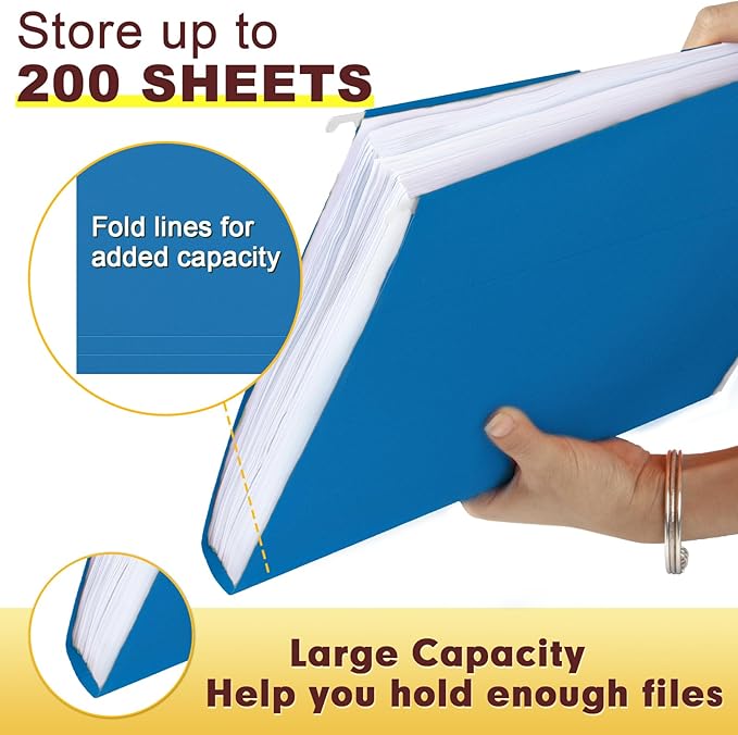 HERKKA Hanging File Folders, 60 Pack Reinforced Letter Size Hanging Folders, Designed for Bulky Files, Filing Cabinet, 1/5-Cut Adjustable Tabs (Lightblue)